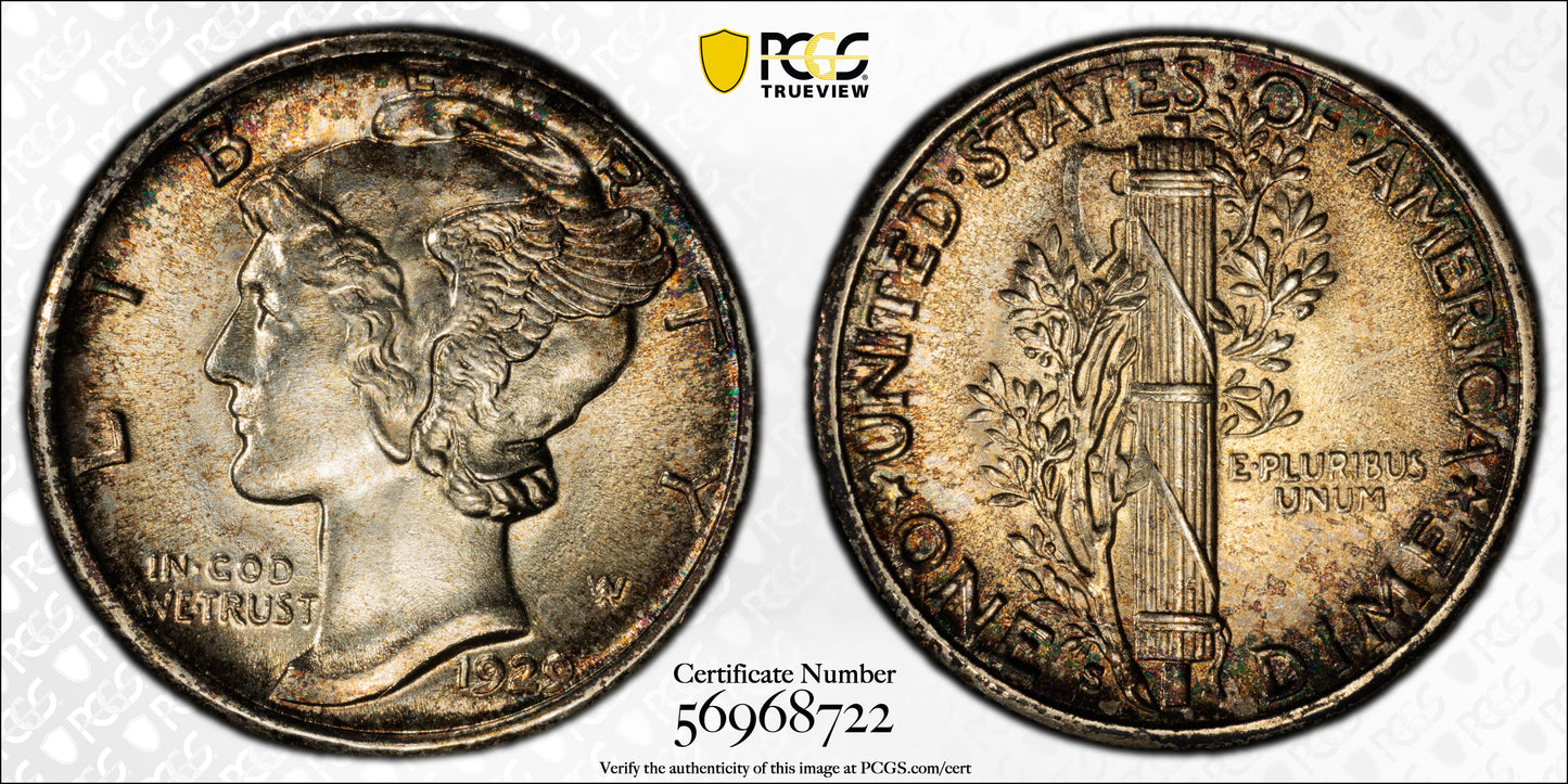 1929-S Mercury Dime 10C PCGS MS65FB - Full Bands