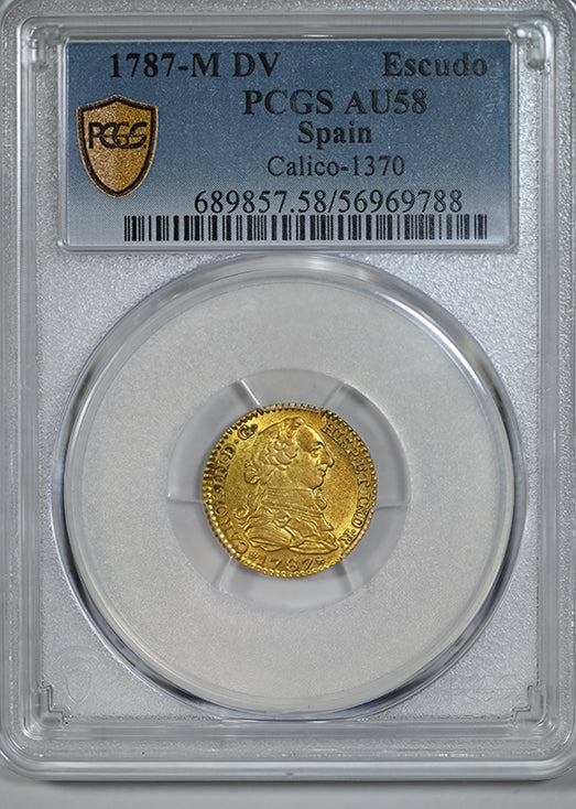 1787-M DV Spain Gold 1E Escudo PCGS AU58 Calico-1370