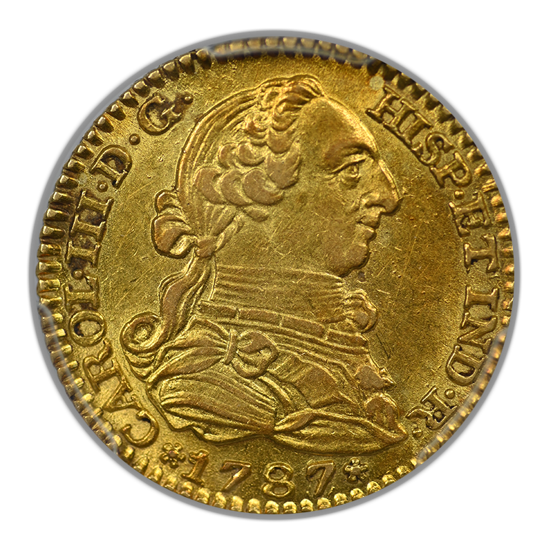1787-M DV Spain Gold 1E Escudo PCGS AU58 Calico-1370