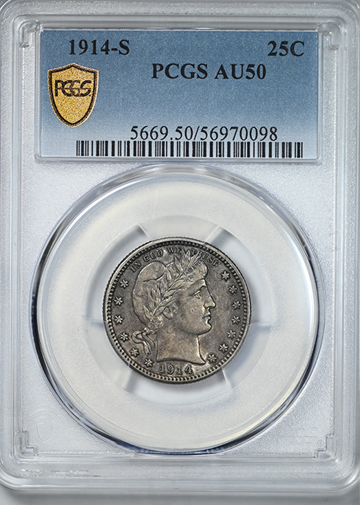 1914-S Barber Quarter 25C PCGS AU50