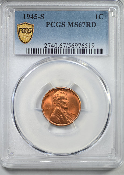 1945-S Lincoln Wheat Cent 1C PCGS MS67RD