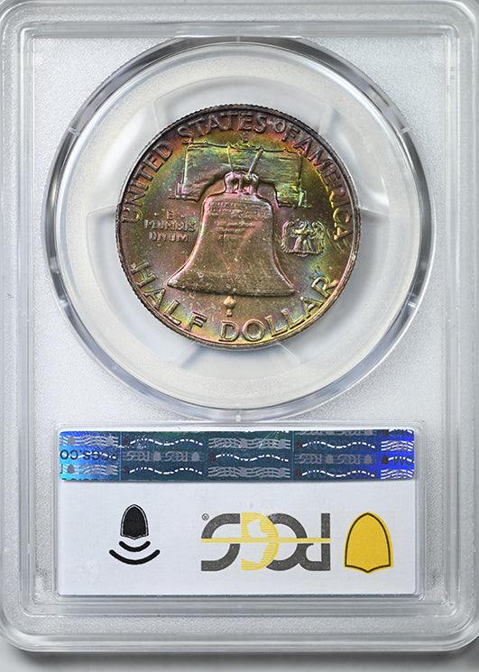 1958-D Franklin Half Dollar 50C PCGS MS66+ CAC - RAINBOW TONED!