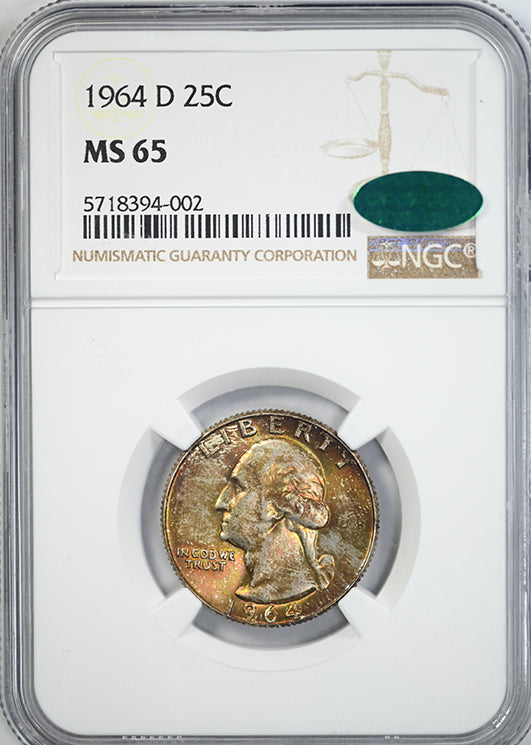 1964-D Washington Quarter 25C NGC MS65 CAC - TONED!