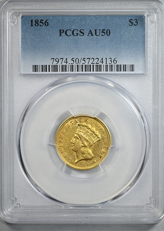 1856 Indian Princess Gold Three Dollar Piece $3 PCGS AU50