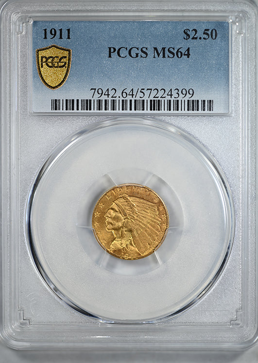 1911 Indian Head Gold Quarter Eagle $2.50 PCGS MS64