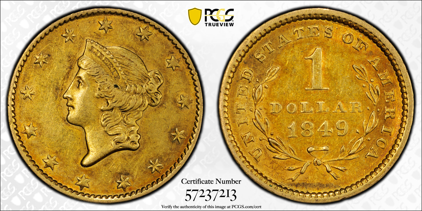 1849 Type 1 Liberty Head Gold Dollar G$1 PCGS AU55 - Open Wreath