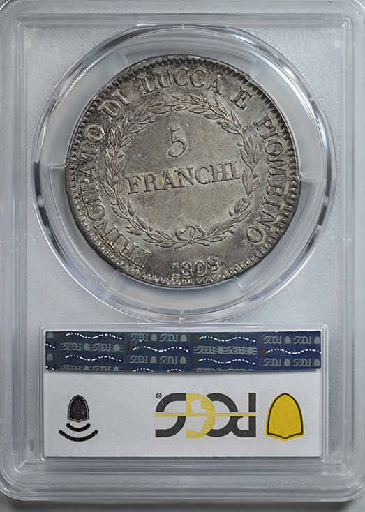 1808/7 Italy-Lucca 5Fr Franchi PCGS AU53 KM-24.4 Large Busts