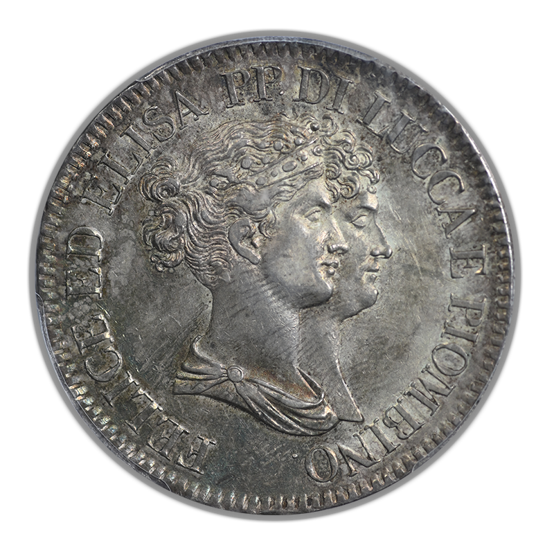 1808/7 Italy-Lucca 5Fr Franchi PCGS AU53 KM-24.4 Large Busts