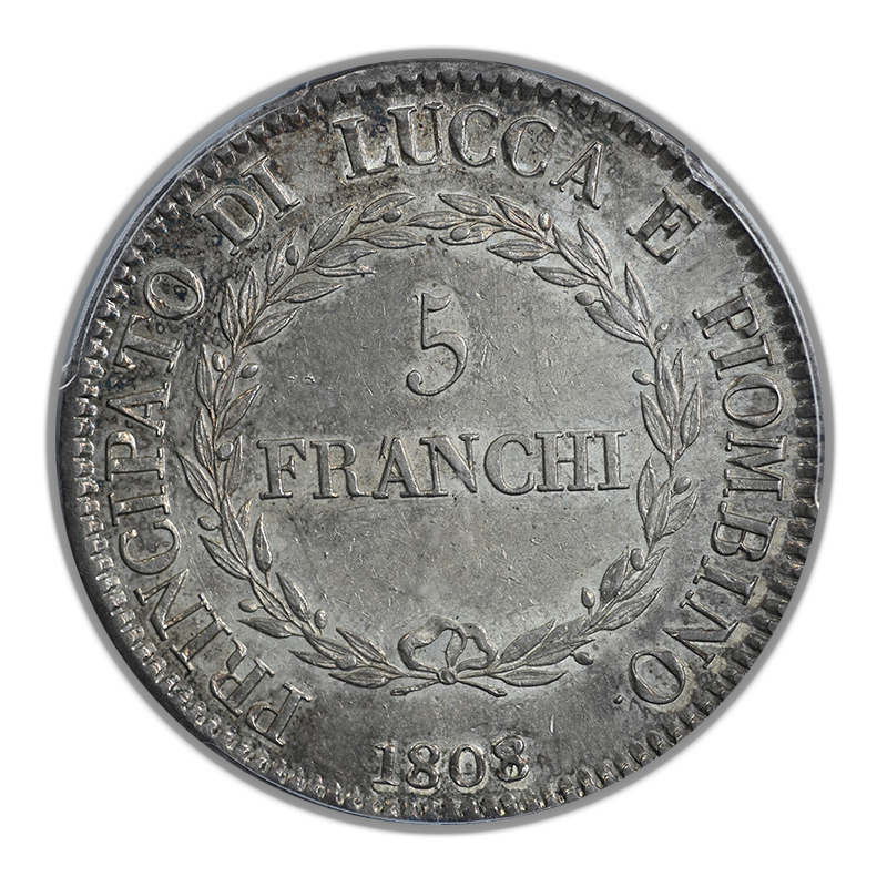 1808/7 Italy-Lucca 5Fr Franchi PCGS AU53 KM-24.4 Large Busts