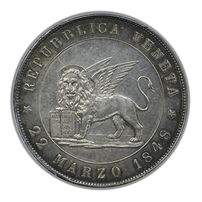 1848-V Italy-Venice 5L Lire PCGS Genuine AU Detail C-186