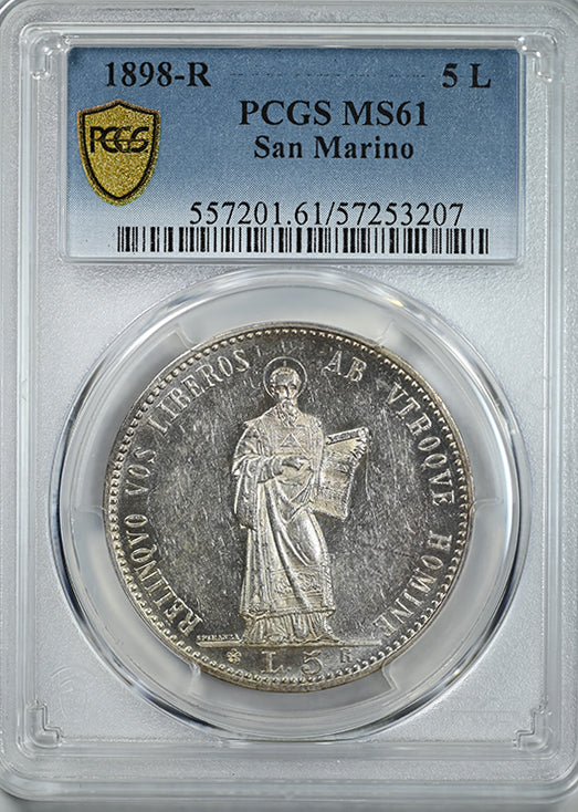 1898-R San Marino 5L Lire PCGS MS61