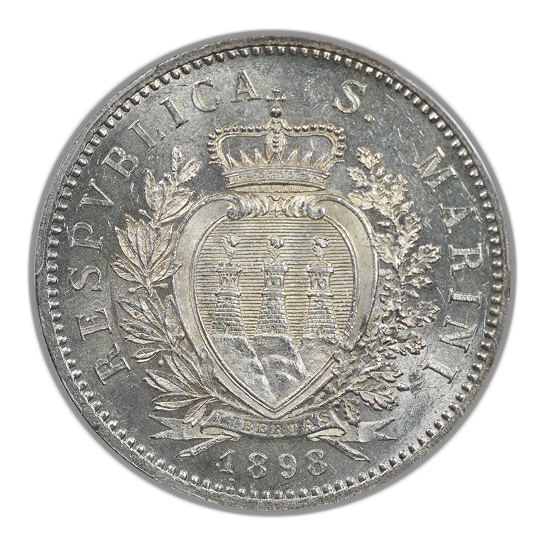 1898-R San Marino 5L Lire PCGS MS61