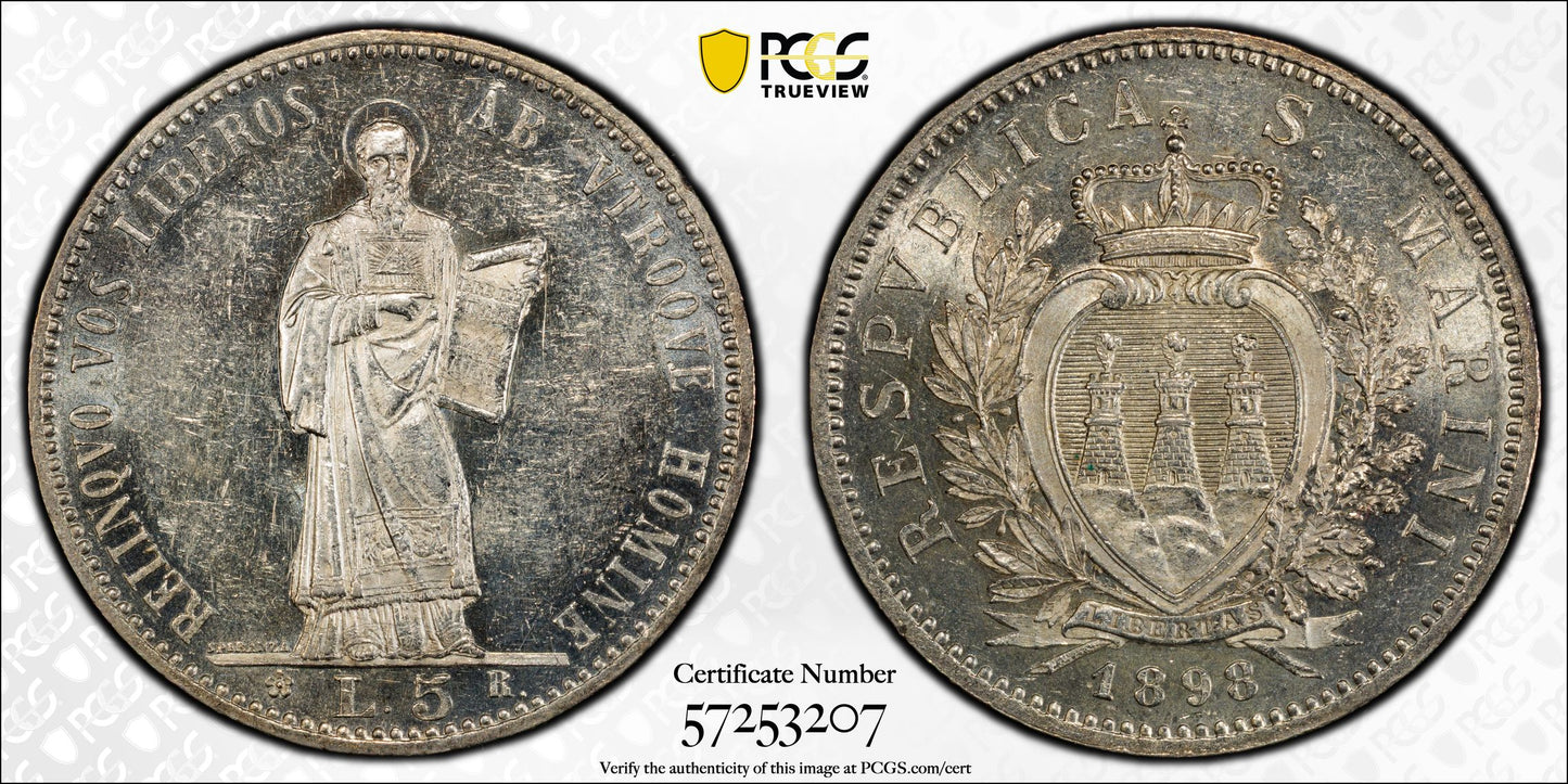 1898-R San Marino 5L Lire PCGS MS61