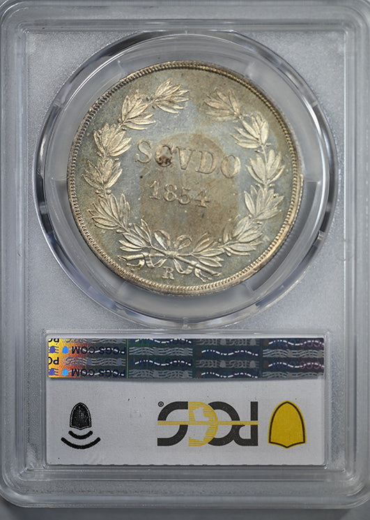 1854-R Italian States Papal States Silver Scudo PCGS MS62 Anno IX Ag