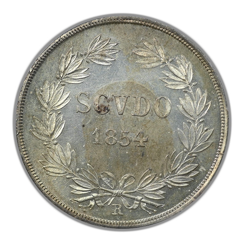 1854-R Italian States Papal States Silver Scudo PCGS MS62 Anno IX Ag