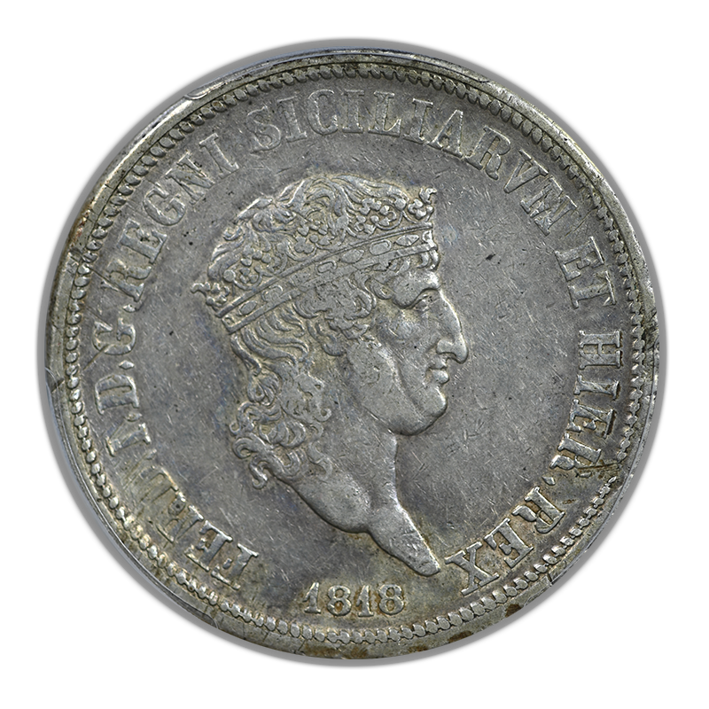 1818 Italy-Naples & Sicily 120Gr Grana PCGS XF40 Small Head