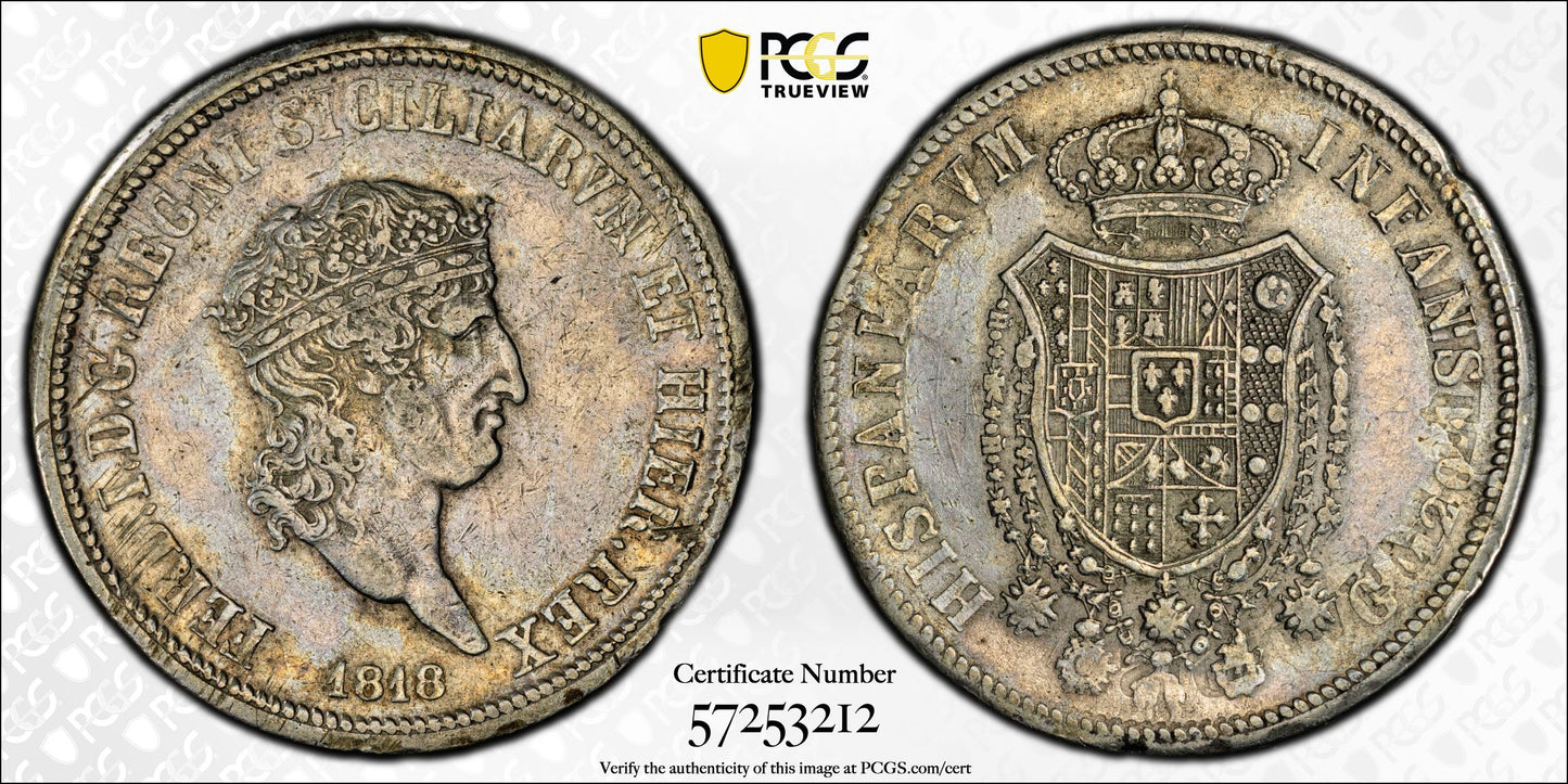 1818 Italy-Naples & Sicily 120Gr Grana PCGS XF40 Small Head