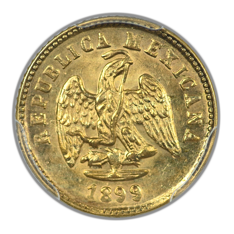 1899-Mo M Mexico Gold Peso PCGS MS62 KM-410.5