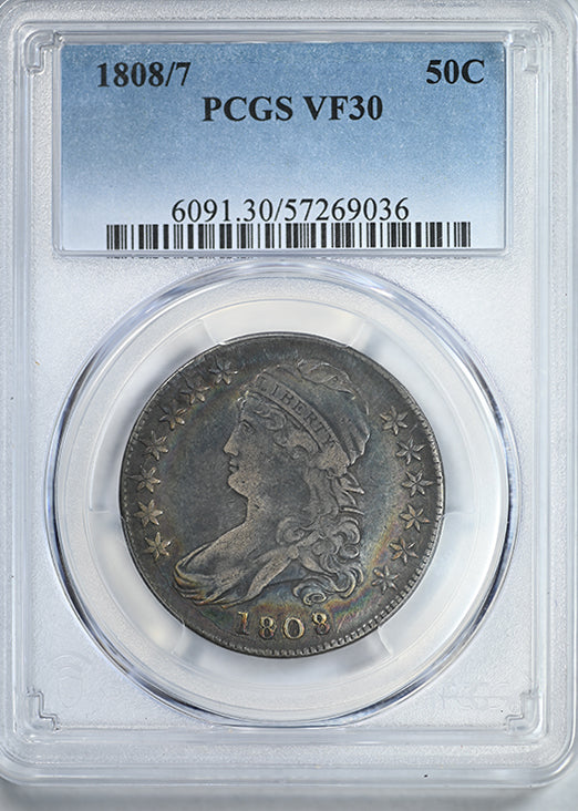 1808/7 Capped Bust Half Dollar 50C PCGS VF30 - TONED!
