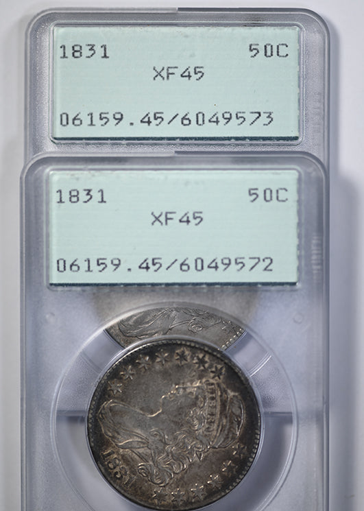 Set of 2 1831 Capped Bust Half Dollars 50C PCGS Rattler XF45 - Consecutive Cert Numbers