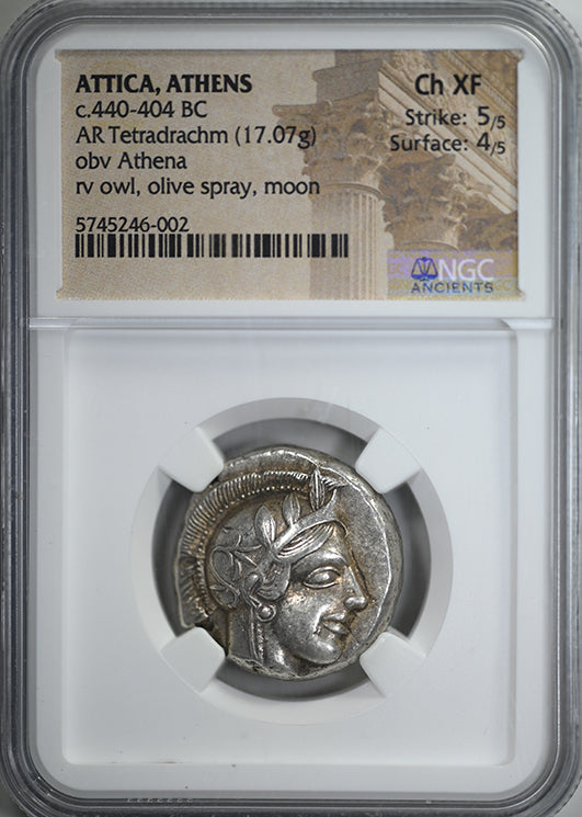 c.440-404 BC Attica, Athens AR Tetradrachm Athenian Owl NGC Ancients Choice XF