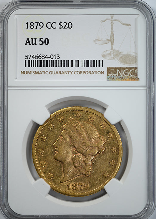 1879-CC Liberty Head Gold Double Eagle $20 NGC AU50 Obverse Slab