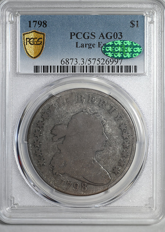 1798 Draped Bust Dollar $1 PCGS AG03 CAC - Large Eagle