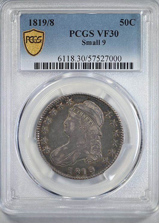 1819/8 Capped Bust Half Dollar 50C PCGS VF30 - Small 9