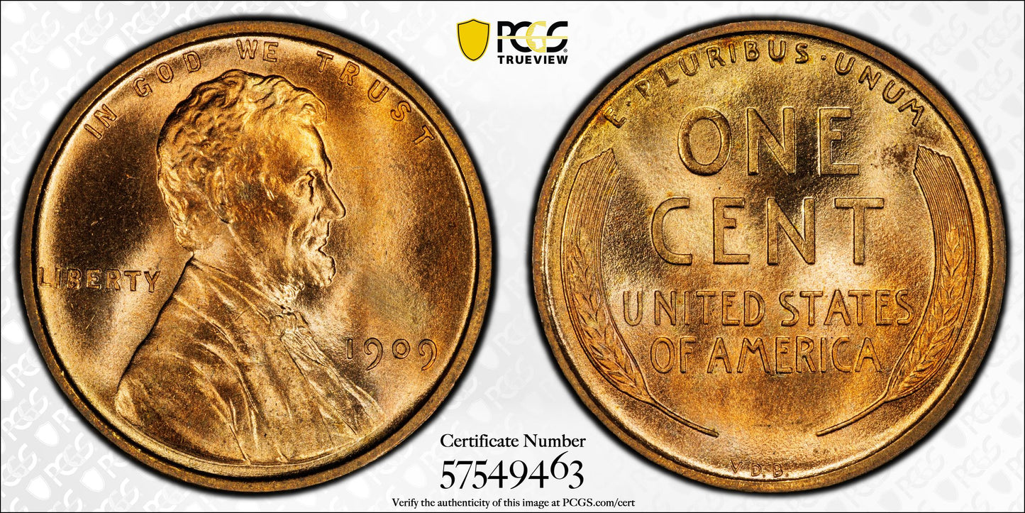 1909 VDB Lincoln Wheat Cent 1C PCGS MS67RD