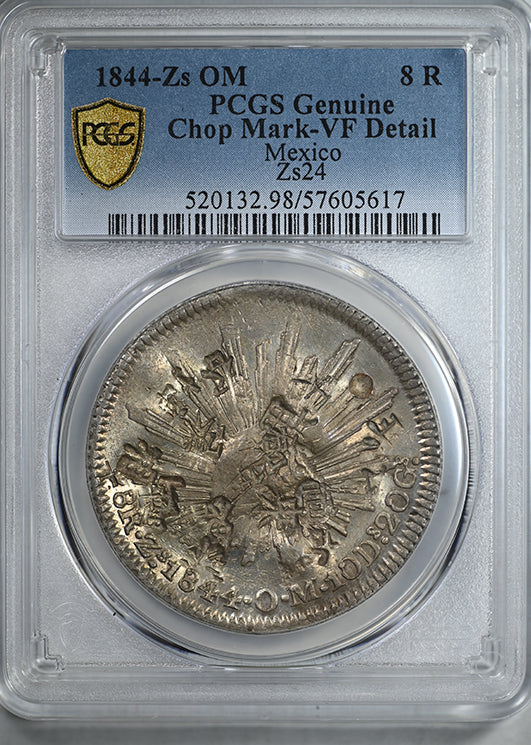 1844-Zs OM Mexico 8R Reales PCGS Chop Mark VF Detail Zs24 - Chopmarked
