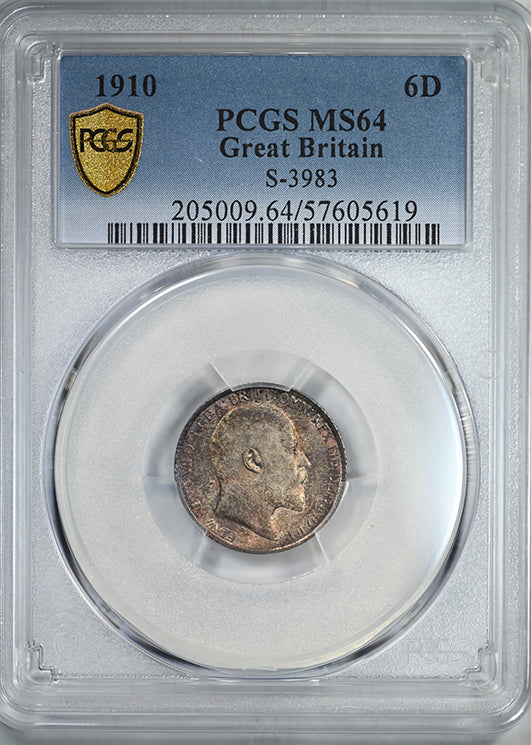 1910 Great Britain 6D Pence Sixpence PCGS MS64 S-3983