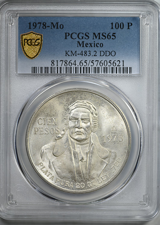 1978-Mo Doubled Die Obverse Mexico Silver 100P Cien Pesos PCGS MS65 KM-483.2 DDO