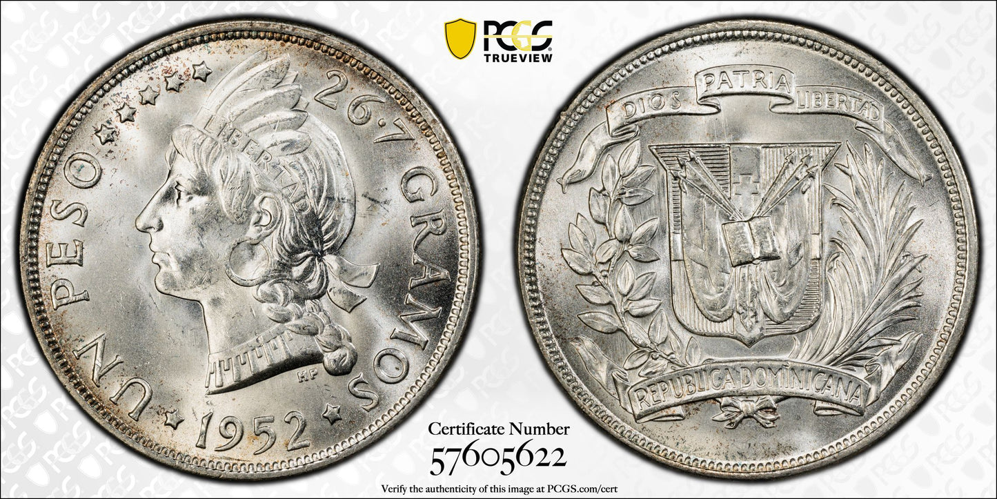 1952 Dominican Republic Peso PCGS MS64