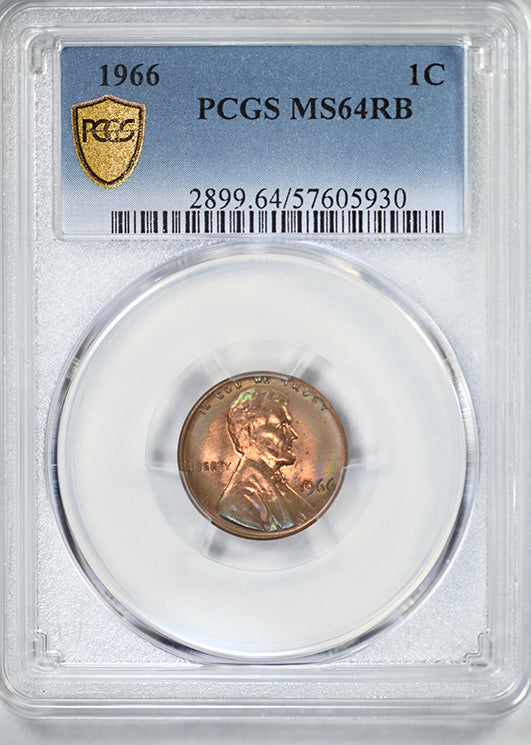 1966 Lincoln Memorial Cent 1C PCGS MS64RB - TONED!
