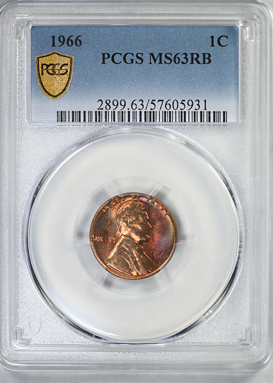 1966 Lincoln Memorial Cent 1C PCGS MS63RB - TONED!