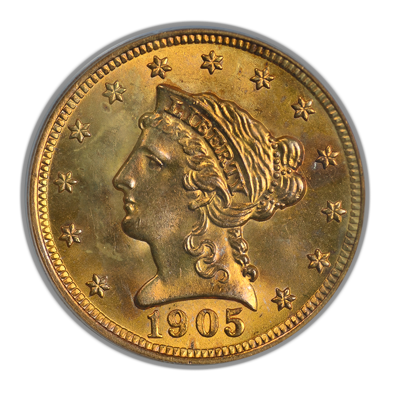 1905 Liberty Head Gold Quarter Eagle $2.50 PCGS MS64 Obverse