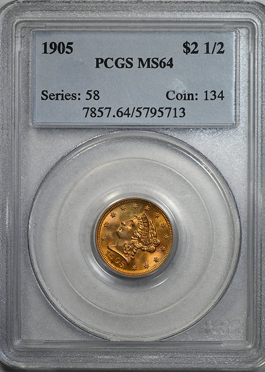 1905 Liberty Head Gold Quarter Eagle $2.50 PCGS MS64 Obverse Slab
