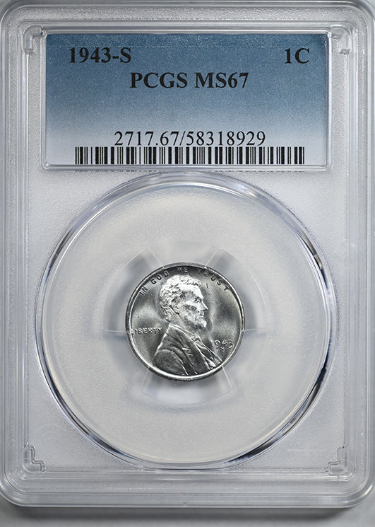 1943-S Steel Lincoln Wheat Cent 1C PCGS MS67
