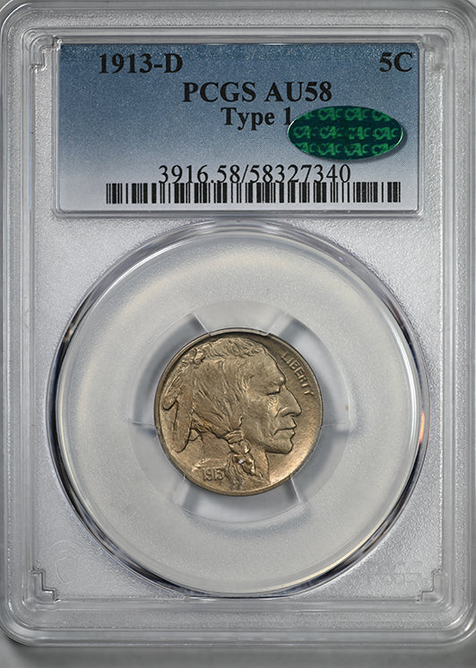 1913-D Type 1 Buffalo Nickel 5C PCGS AU58 CAC