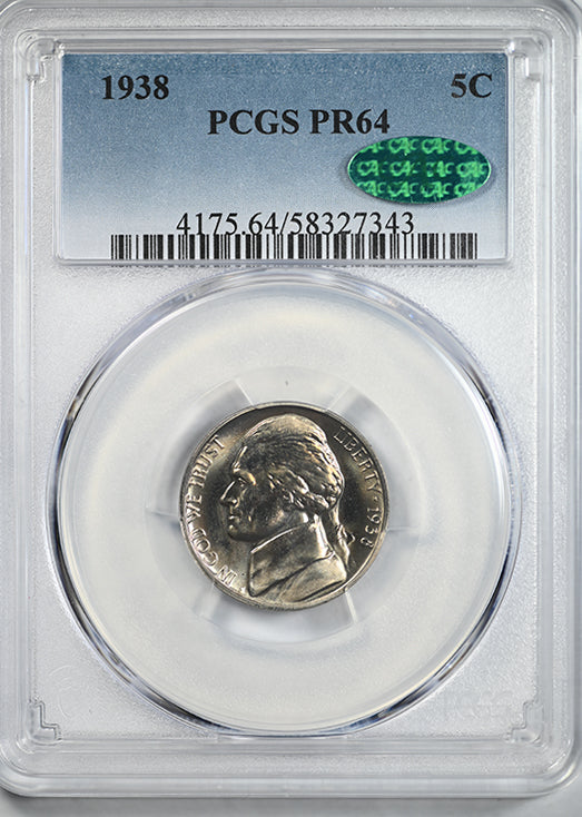 1938 Proof Jefferson Nickel 5C PCGS PR64 CAC