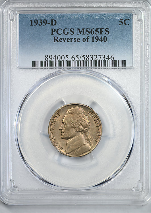 1939-D Jefferson Nickel 5C PCGS MS65FS Full Steps - Reverse of 1940 - TONED!