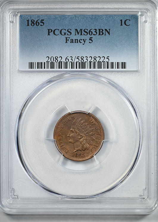 1865 Indian Head Cent 1C PCGS MS63BN - Fancy 5