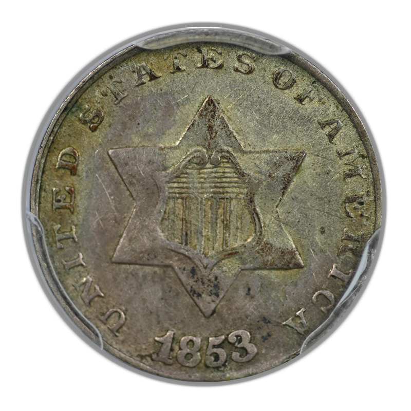 1853 Three Cent Silver Piece 3CS PCGS AU53