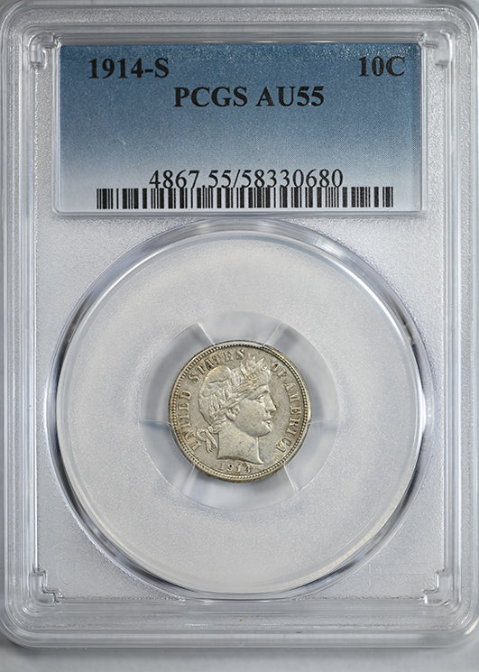 1914-S Barber Dime 10C PCGS AU55