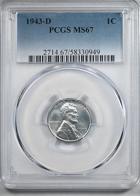 1943-D Steel Lincoln Wheat Cent 1C PCGS MS67