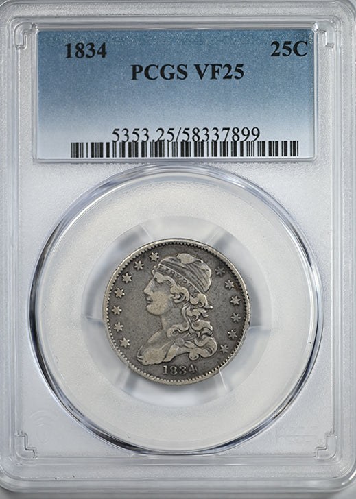 1834 Capped Bust Quarter 25C PCGS VF25