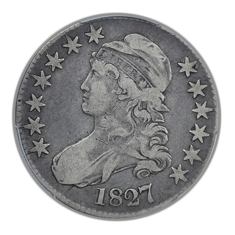 1827 Capped Bust Half Dollar 50C PCGS F12 CAC - Square Base 2