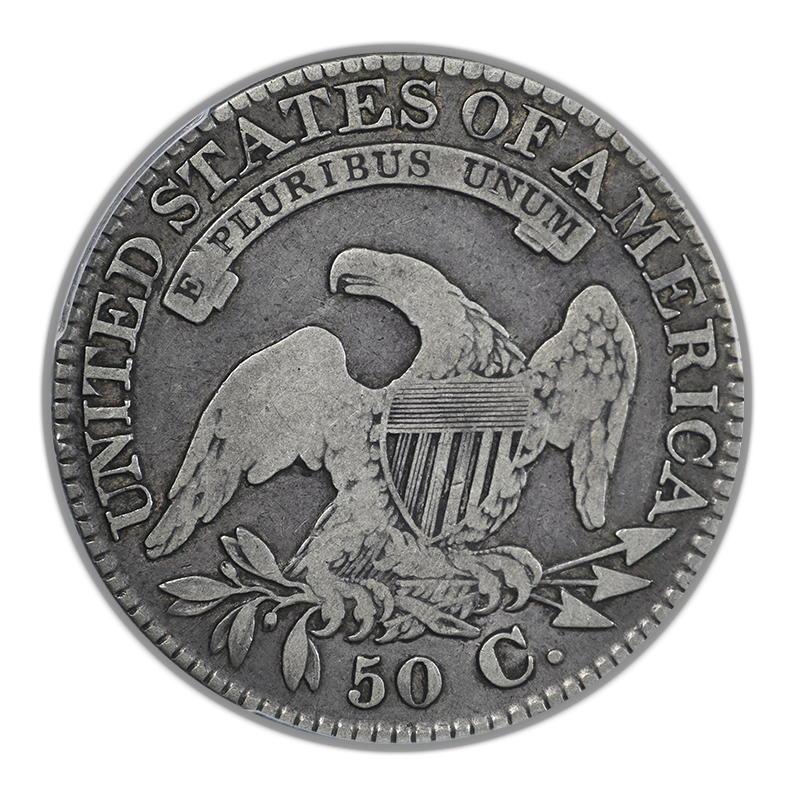 1827 Capped Bust Half Dollar 50C PCGS F12 CAC - Square Base 2