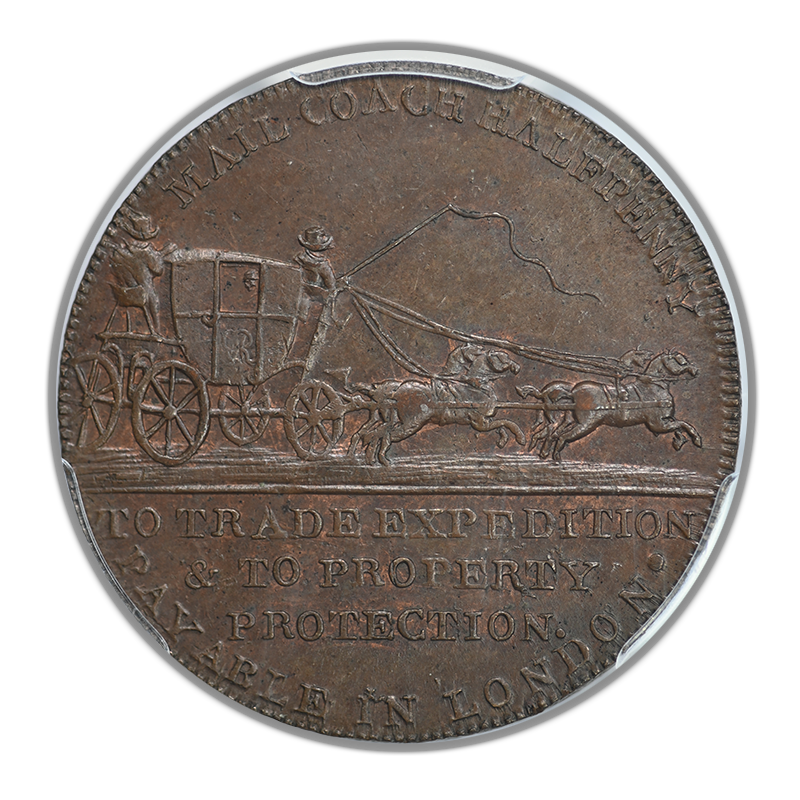 (c. 1797) Great Britain Tk 1/2D Half Penny PCGS MS62BN DH-363 Middlesex, Mail Coach