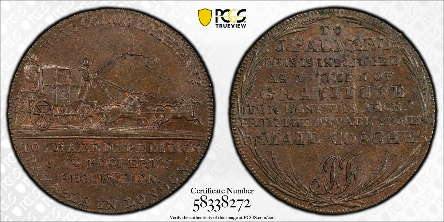 (c. 1797) Great Britain Tk 1/2D Half Penny PCGS MS62BN DH-363 Middlesex, Mail Coach